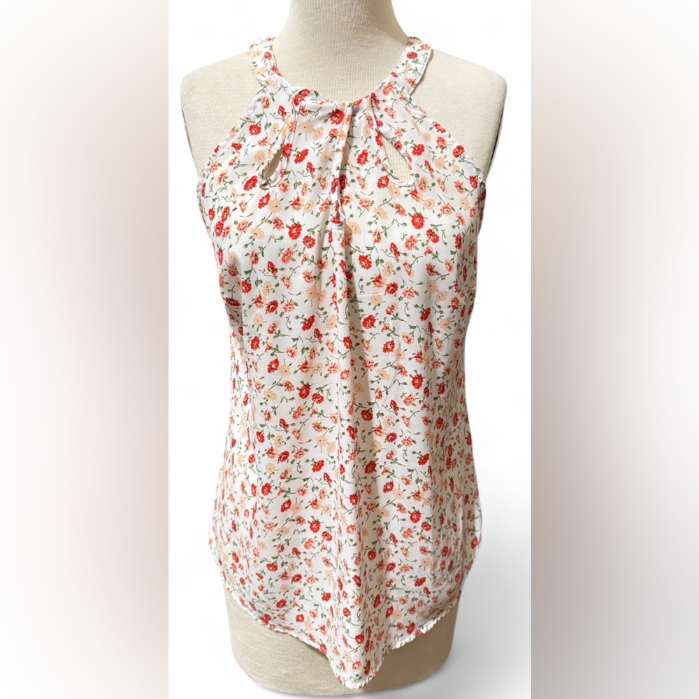 New York & Company Floral Halter Neck Blouse Women’s M Sleeveless Top